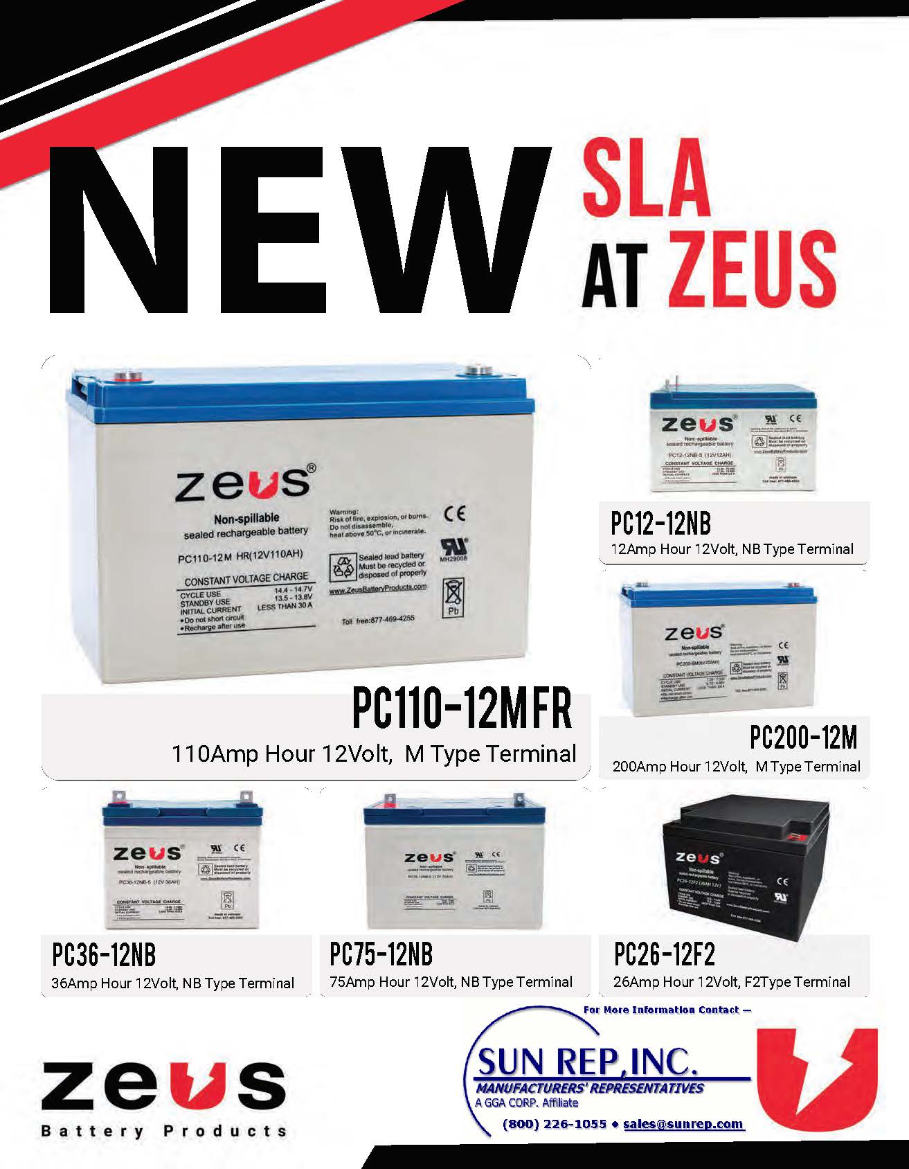 New SLA Batteries in stock ZEUS BATTERY PRODUCTS